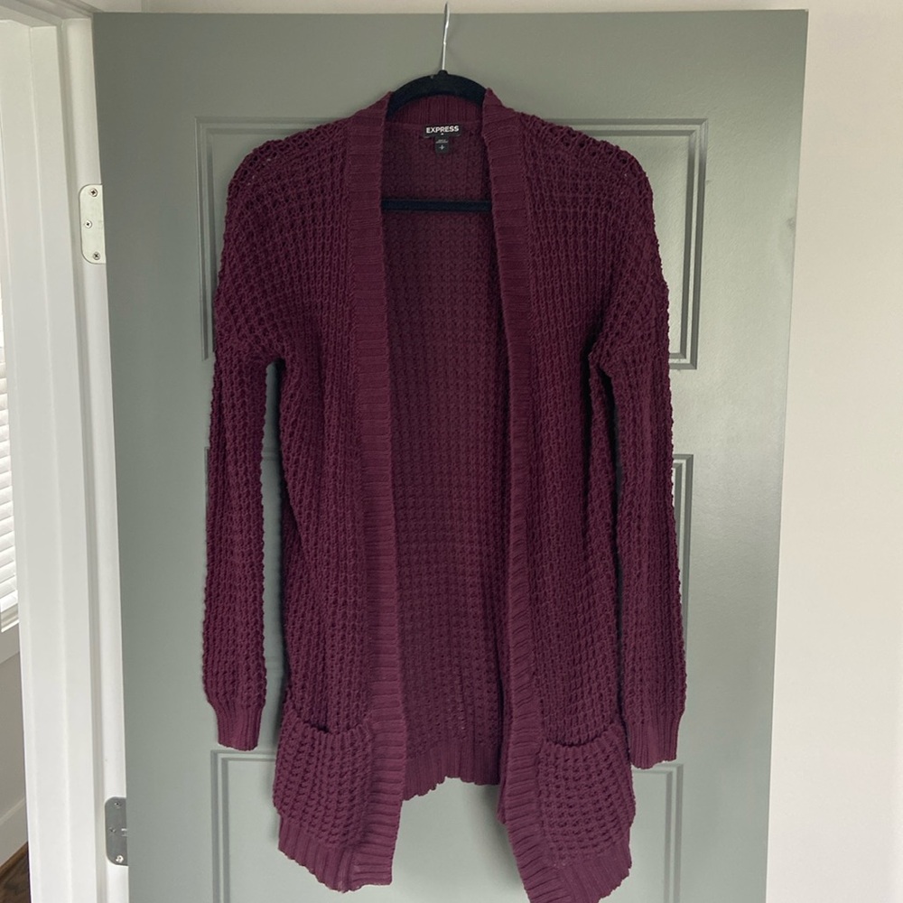 Express Maroon Knit Cardigan with Pockets